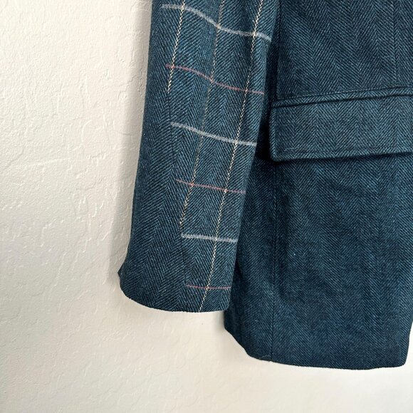 NEW Avec Les Filles Anthropologie Navy Blue Plaid Wool Blend Blazer Jacket XS - Picture 12 of 15